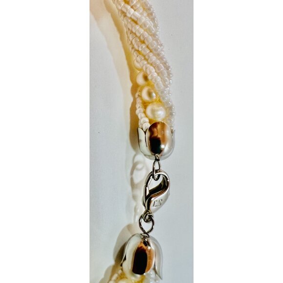 VTG Lee Sands Twisted 24" Necklace Lustrous White Freshwater Pearls & Seed Beads - Picture 7 of 8